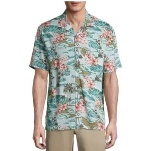George Tropical Hawaiian Print Shirt Size XXL Green Pink White Teal